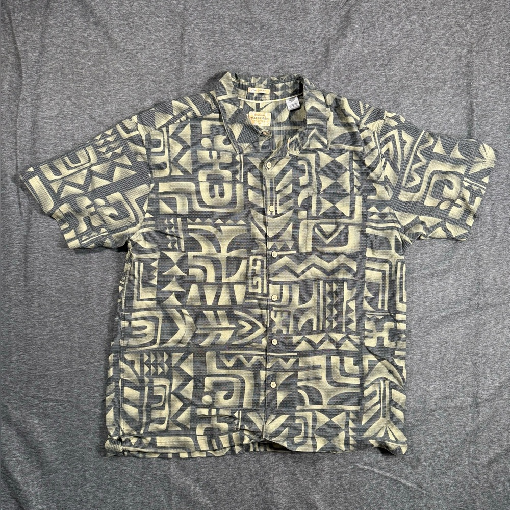 Men’s Quiksilver Waterman Comfort Button down shirt XXL Hawaiian tribal tiki